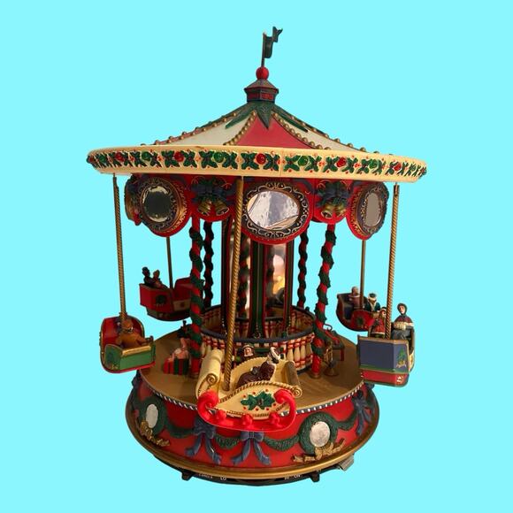Vtg Mr Christmas Holiday Fair Carousel Flying Sleighs Merry Go Round 1996 VIDEO - Picture 9 of 13